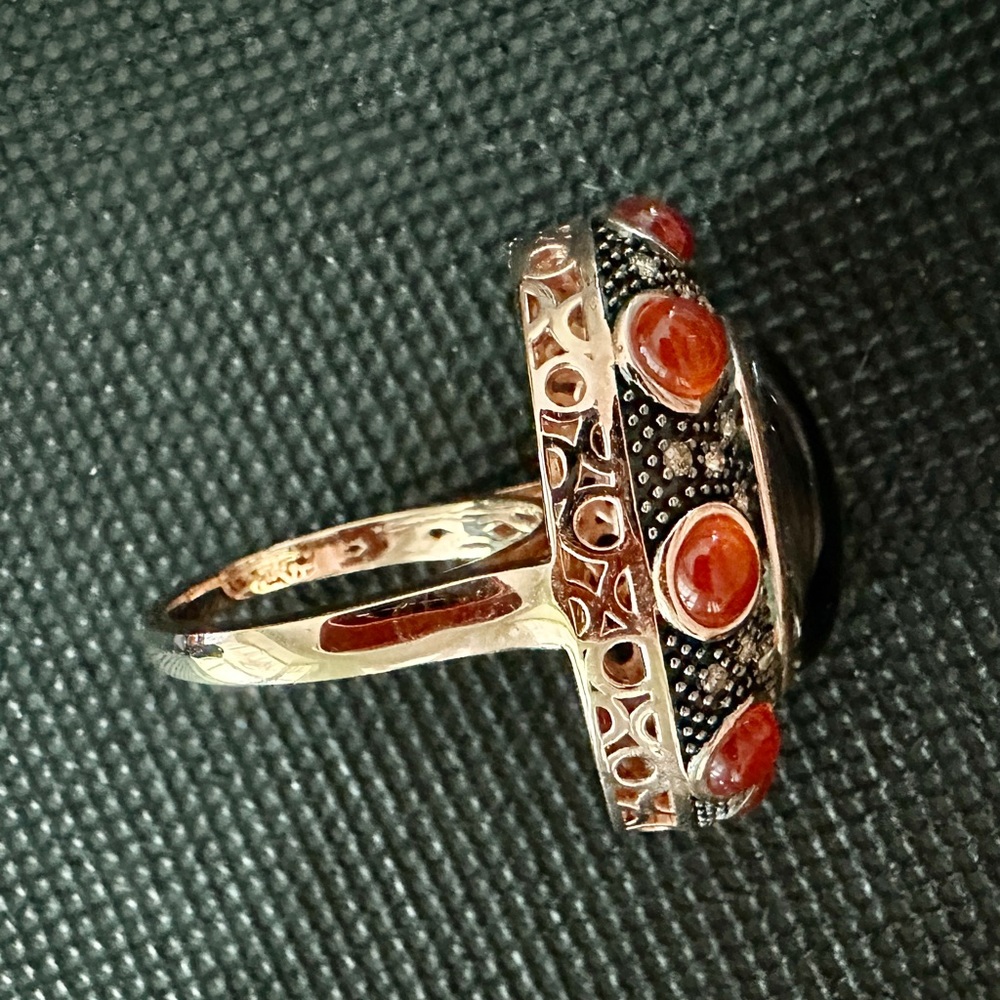 Bohemian Black Onyx & Carnelian Rose Gold-Tone Ring - Size 7 - Picture 8 of 9